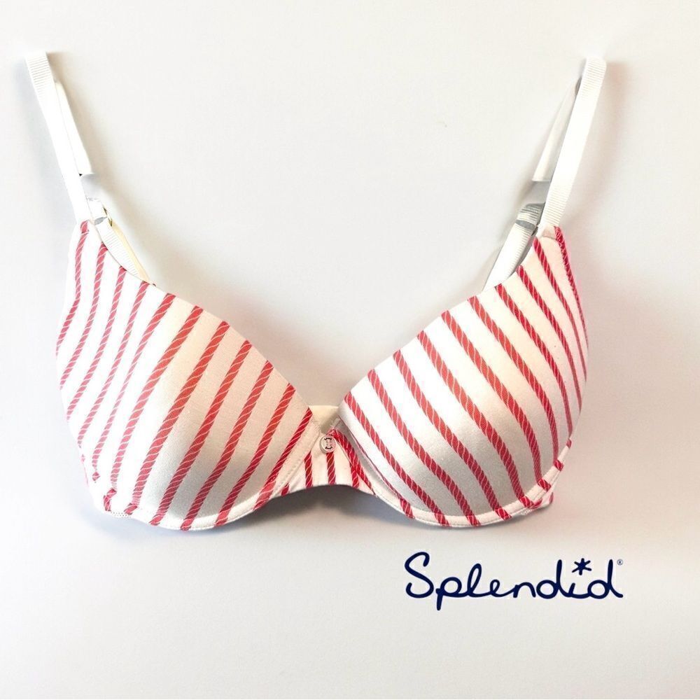 Splendid Intimates Padded Push-Up T-shirt Underwire Bra 34DD White Red Striped